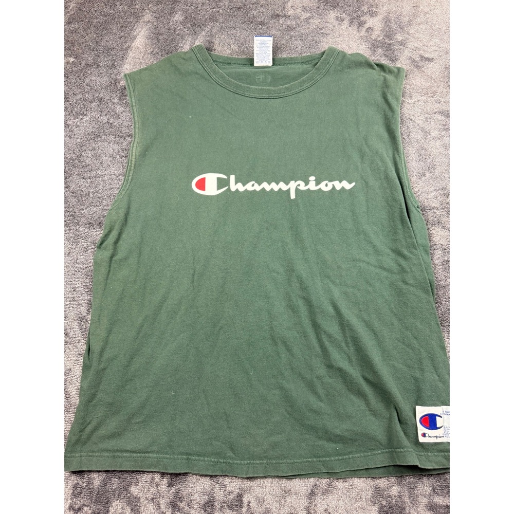 Champion Mens Sleeveless Muscle Tee Shirt Green Script Logo XL Authentic Athleti